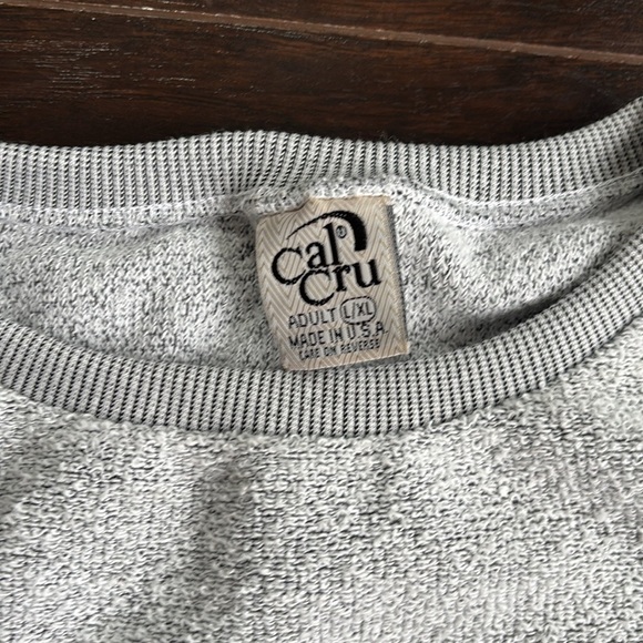 Cal Cru | Vintage Grey and White Crew Neck Sweater with Pumpkin Design Size L/XL - Picture 5 of 10